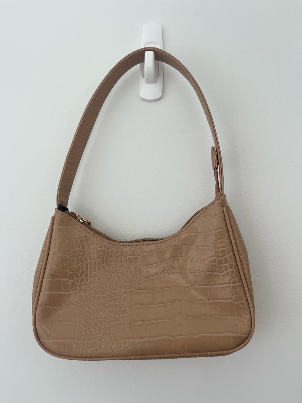 Croc-Embossed Tan Shoulder Bag